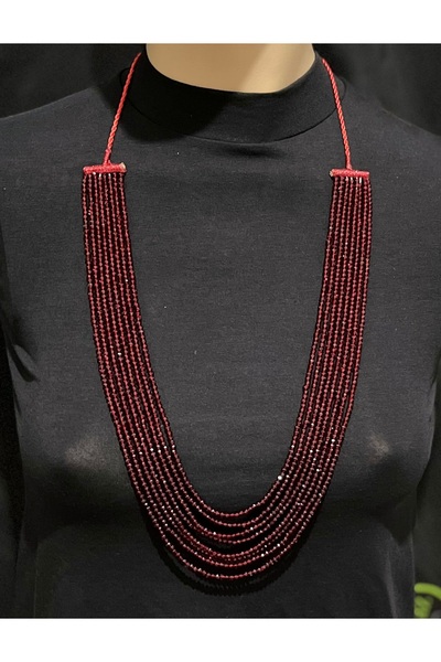 ZEYTUN AKSESUAR Özel Tasarım Bordo Kristal Boncuklu Çok Katlı Kolye