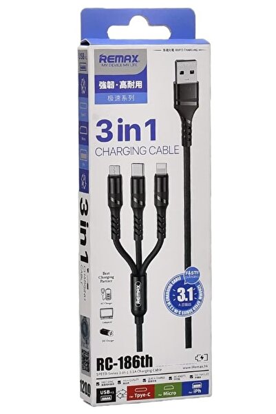 Remax RC-186TH 3 in 1 charging data cable, USB - Lightning/ Type C/ Micro USB 3, 1 A, 1.2 m, black