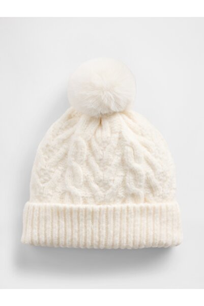 GAP Kız Çocuk Krem Cable Örgü Ponponlu Bere