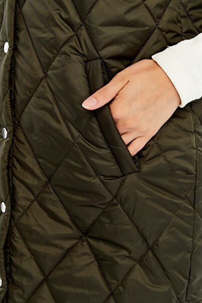 Modabenna Women's Hooded Long Snap Fastener Inflatable Filling Vest