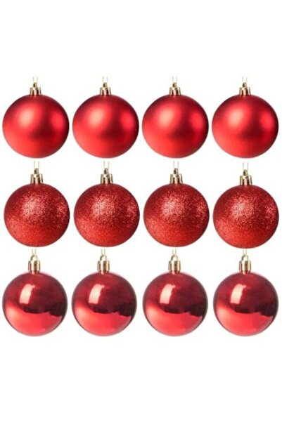 DBR Set of 12 Red Christmas Baubles 5 cm, Plain & Glitter (DBR)