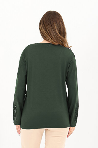 Ravencia Women's Winter Mid-Age and Above Viscose Stripe Pattern Stonework Embroidered Stretch Fabric Mother Combed Cotton Blouse