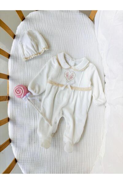 NUNU BABY Elf Kadife Kız Bebek Tulum - Beyaz