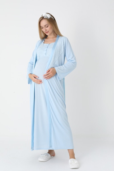 BLACKMORE طقم ملابس نوم نسائية للحوامل مكون من قطعتين بتصميم خاص مزين بالدانت...