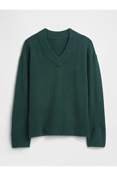 GAP Kadın Yeşil Oversized V Yaka Kazak