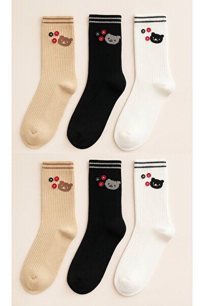 shefox 6 أزواج من الجوارب القطنية الفاخرة ذات الأزرار على شكل دمية دب للسيدات