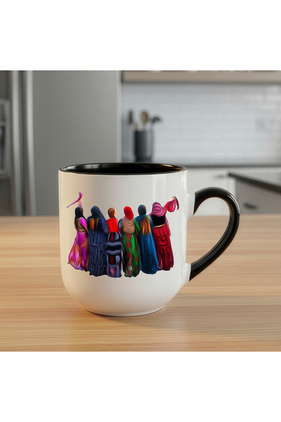 ZERYA Women's Halay Motif Elite Mug - Women's Halay Govend Black Oval Cup Inside