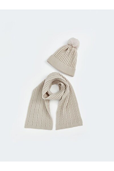LC Waikiki Lcw Accessories Pompom Detailed Girls' Scarf and Beanie Set