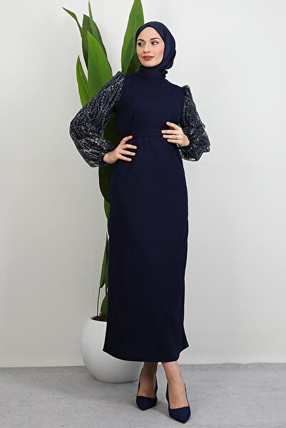 GİYZAMİLA İlknur Crepe Dress Navy Blue