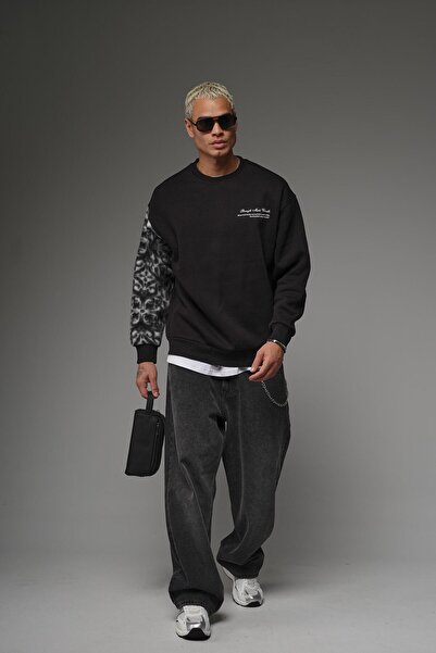 king brich Оверсайз суитшърт с плюшени детайли и принт на велосипед на деколтето