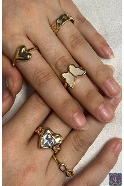 uyguntakıaksesuar 5-Piece Gold Color Heart & Butterfly, Infinity Themed Ring ...