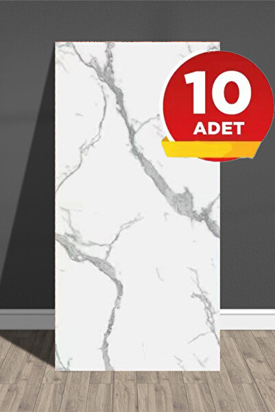 BienHome 10 Adet, 30x60 Cm Beyaz Damar Mermer Desenli Kendinden Yapışkanlı Ba...