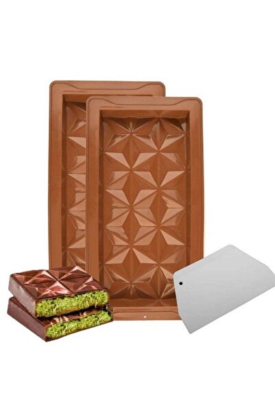 Generic 2Pcs Chocolate Bar Mold with Scraper, Silicone Mould with Diamond Sha...
