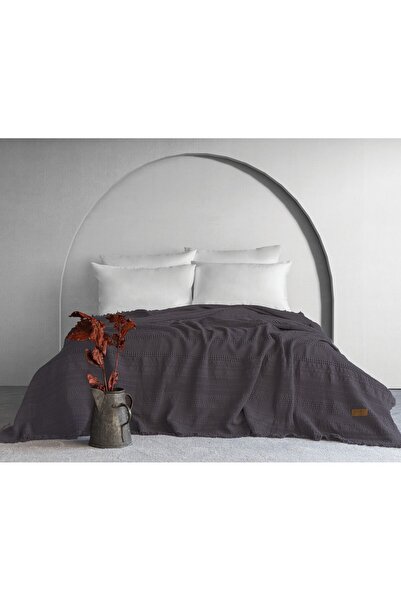 Dantela Strada Corded Fabric Bedspread Set - Anthracite