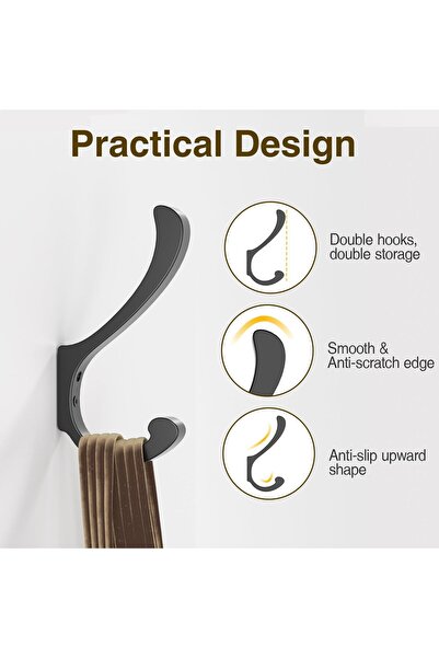 Generic Wall-Mounted Heavy Duty Coat Hooks - Large Aluminum Hooks, Black, 4 Pack (Up to 30 lb)