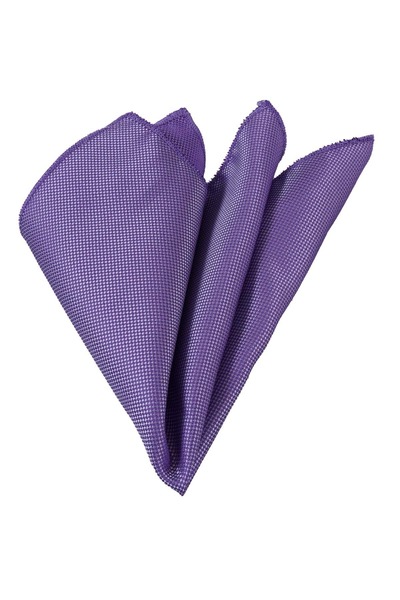 Exve Exclusive Purple Lilac White Eyelet Patterned Satin Woven Pocket Lapel Handkerchief