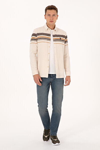 U.S. Polo Assn. Men's Cream Long Sleeve Shirt 50308334-Vr256