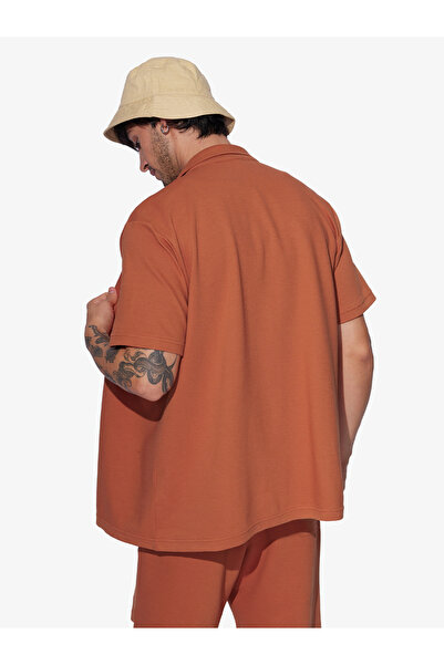 The Souled Store By Styli Men Orange Resort Collar Textured Shirt