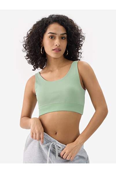 The Souled Store By Styli حمالة صدر خضراء مضلعة برقبة دائرية