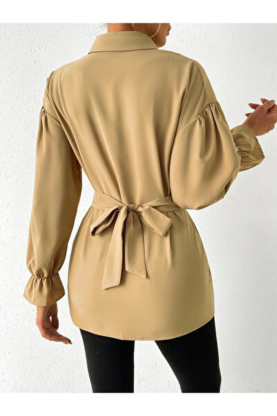 Take Two By Styli Solid Drop Shoulder Button Front Belted Shirt