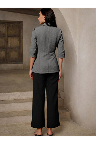 Take Two By Styli Solid Ruffled Lace Detail Slim Fit Blazer