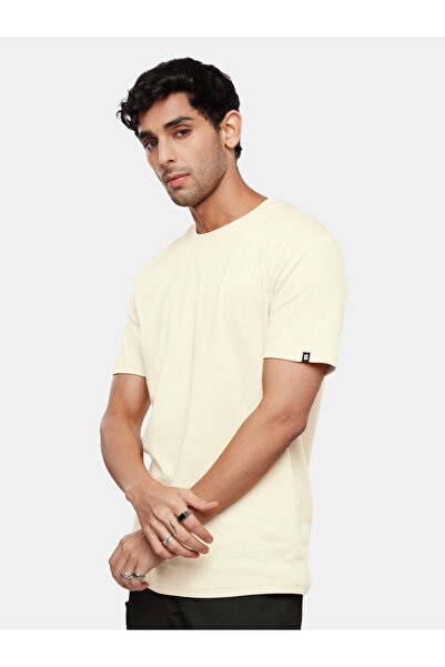 The Souled Store By Styli Men Off White Plain Interlock Cotton T-Shirt