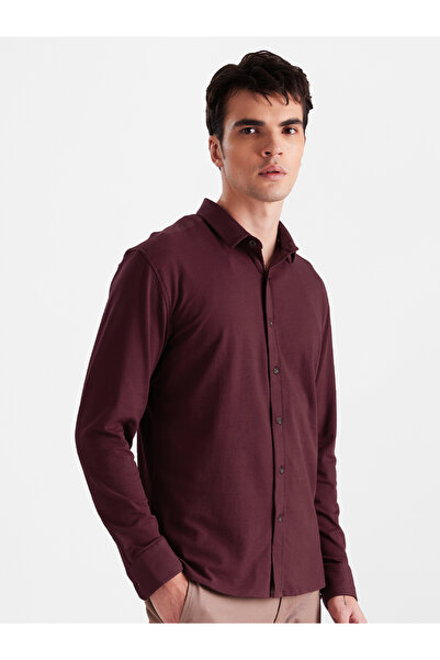 The Souled Store By Styli Men Maroon Slim Collar Textured Shirt