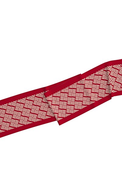 MOISCARF Moi Scarf Red Colored, Geometric Cream Patterned Twilly Scarf