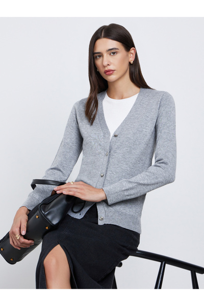 Take Two By Styli Grey Regular Fit Cardigan with Heart Print