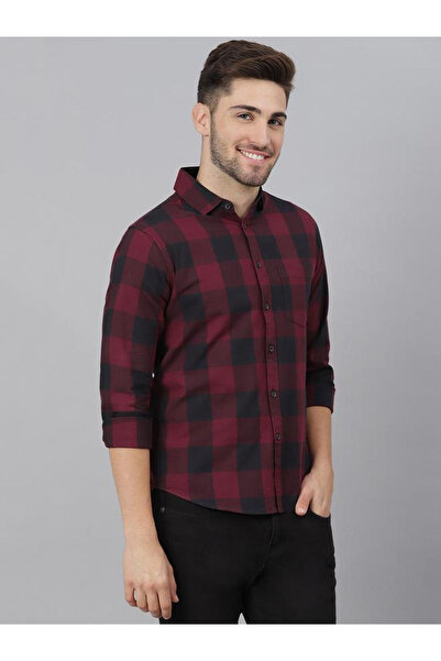 Dennis Lingo By Styli Men Maroon Slim Fit Checked Casual Shirt