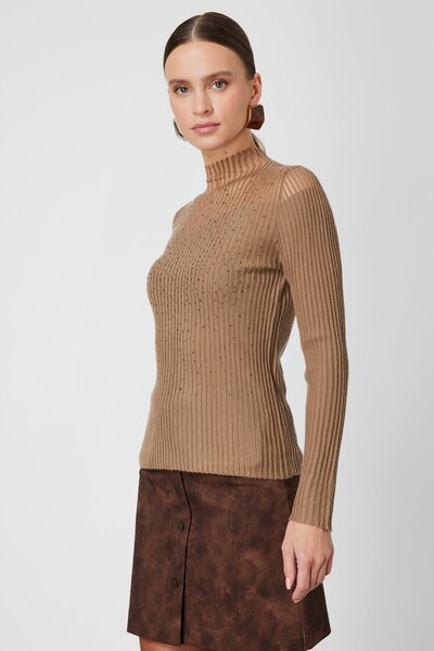 ON Pulover din tricot cu guler transparent cu pietre