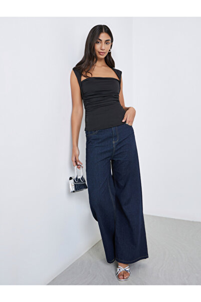 Styli Black Square Neck Fitted Knit Top