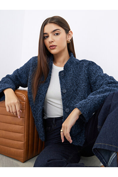 Styli سترة صوفية مسلوقة بقصّة عادية باللون الأزرق الداكن