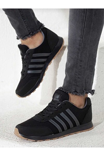 WEBORN Men's Black Smoked Striped Casual Comfortable Soft Sole Comfortable Sneaker Sports Shoes