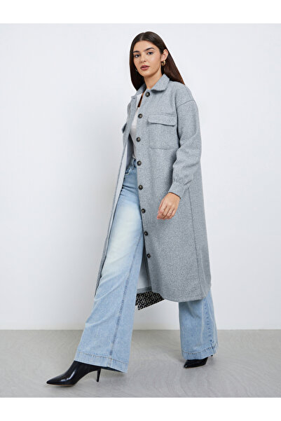 Styli Grey Oversized Wool Like Midi Coat