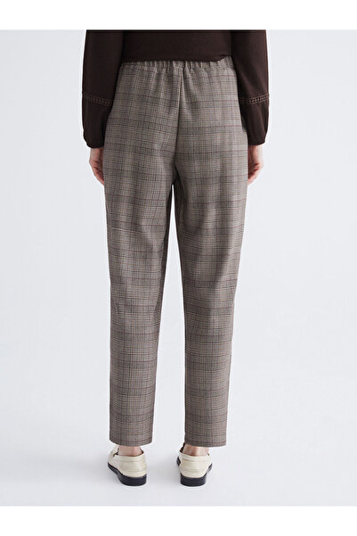 LC Waikiki Lcw Grace Brown Elastic Waist Plaid Women's Trousers