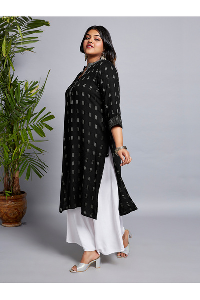 Globus By Styli Plus Size Black Zari Detail Workwear Kurta