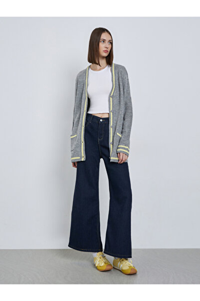 Styli Grey Regular Fit Striped Buttoned Cardigan