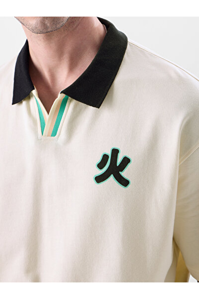 The Souled Store By Styli Men Off White Dragon Print Oversized Polo