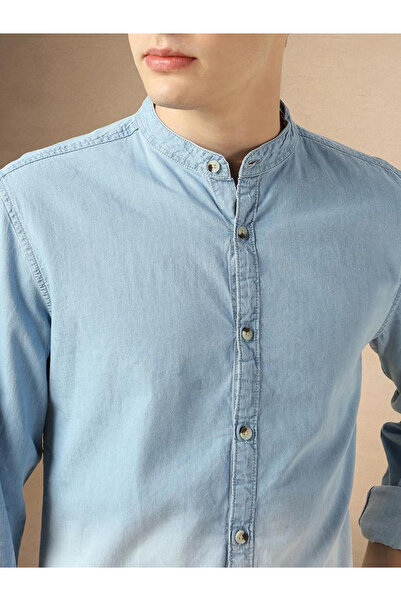 Dennis Lingo By Styli Men Blue Slim Fit Faded Casual Chambray Shirt