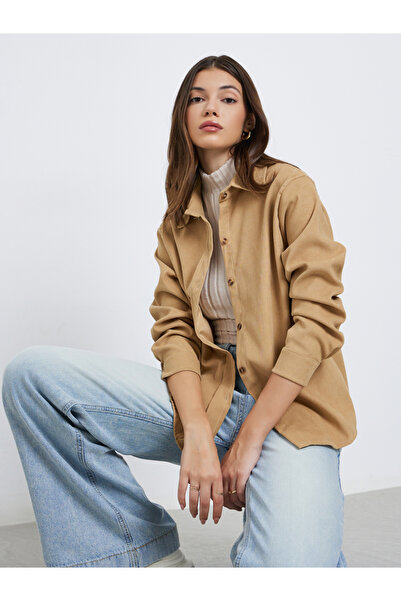 Styli Tan Oversized Corduroy Shirt
