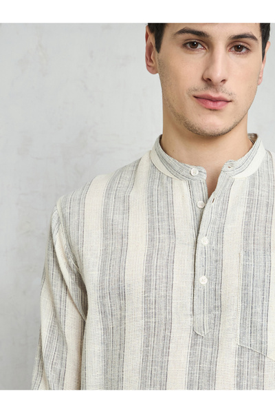 Mascln Sassafras By Styli Beige Striped Relaxed Fit Kurta Shirt