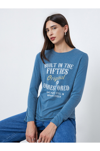 Take Two By Styli Blue Round Neck Regular Fit T-Shirt