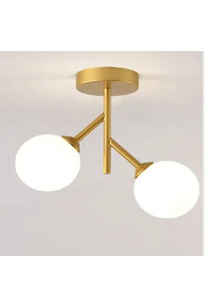 luminastar Modern Y-shaped chandelier, 2 white glass globes, gold body, E27 socket, height 30 cm