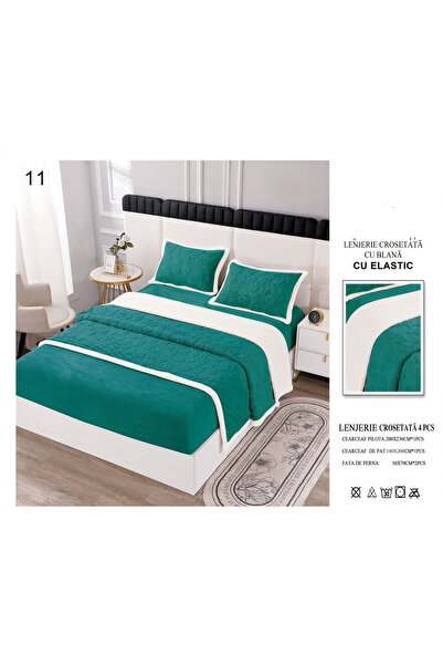 FIONNA.RO Knitted Bed Linen With Fur And Elastic - Emerald Green