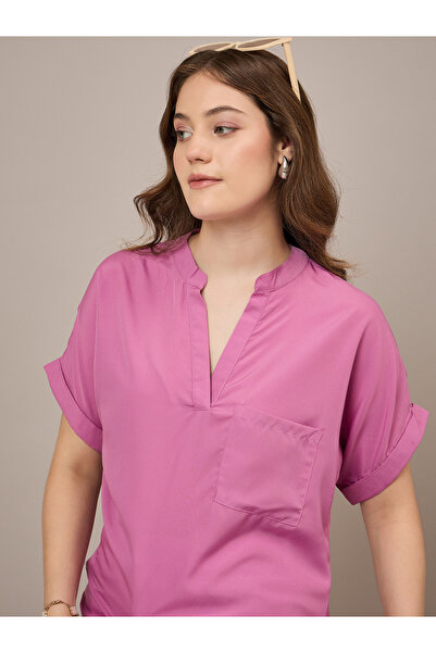 Kuwarii By Styli Pink Regular Fit Top with Patch Pocket