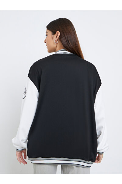 Styli Women Oversized Varsity Bomber Jacket