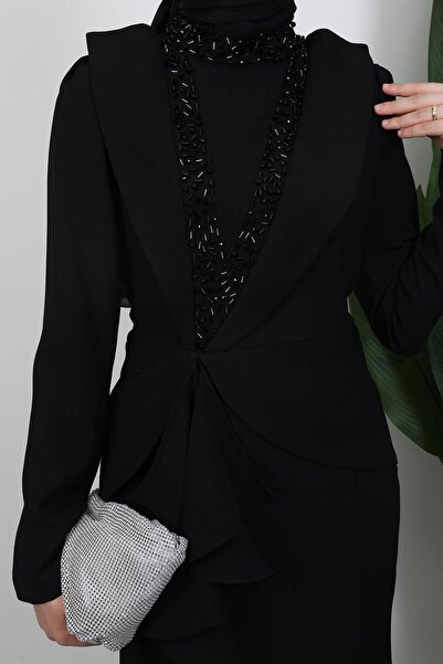 GİYZAMİLA Matilda Crepe Evening Dress Black