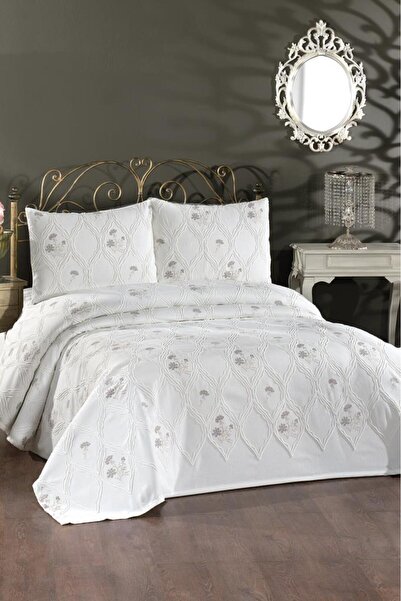 Çeyiz Diyarı Cuvertură de pat dublă din chenille brodată Abuda, 3 piese