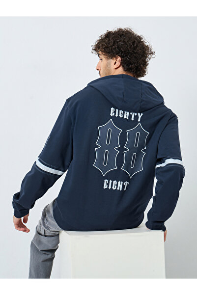 Styli Navy Blue Graphic Print Hoodie